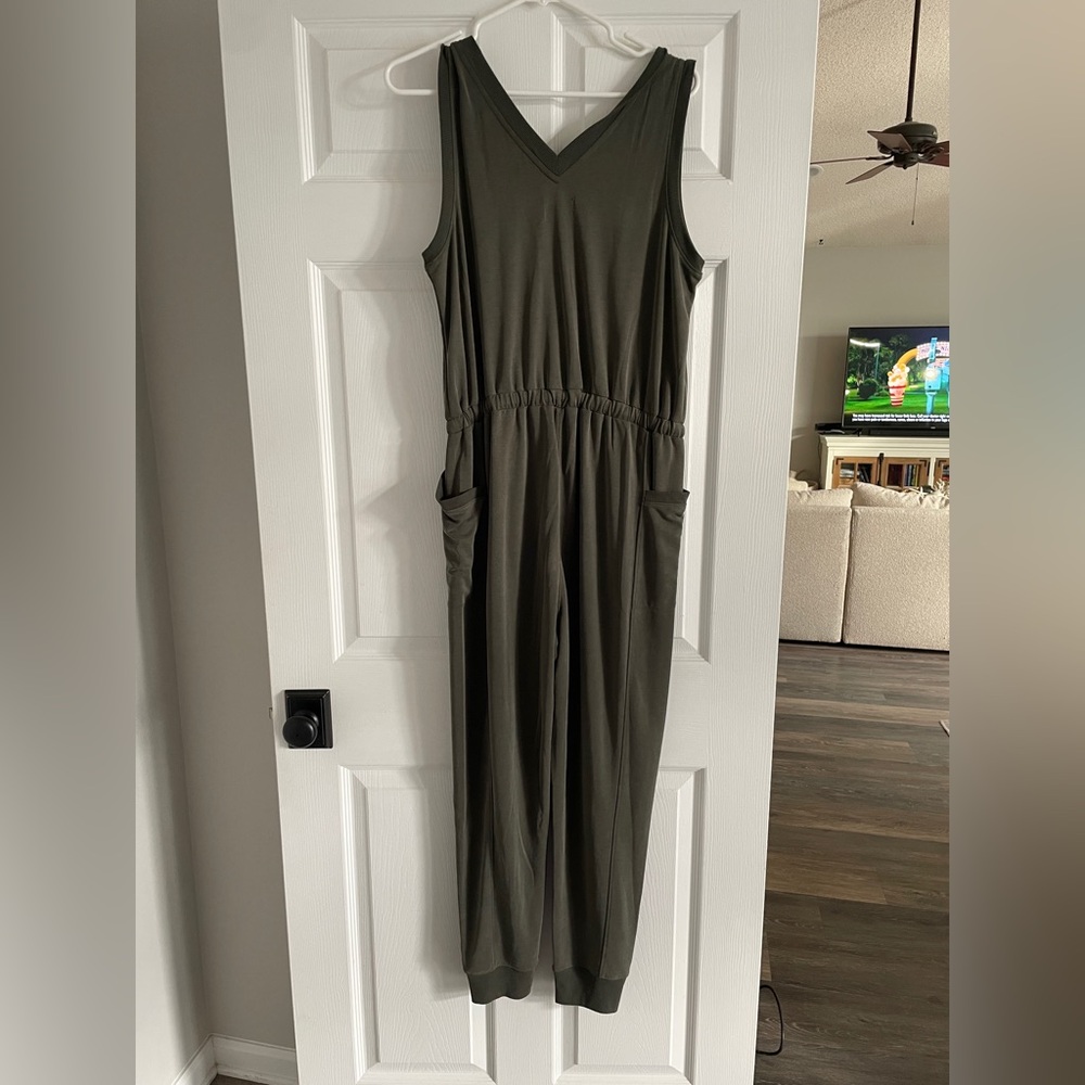Lou & Grey Sage Green V-Neck Jumpsuit - Picture 2 of 3